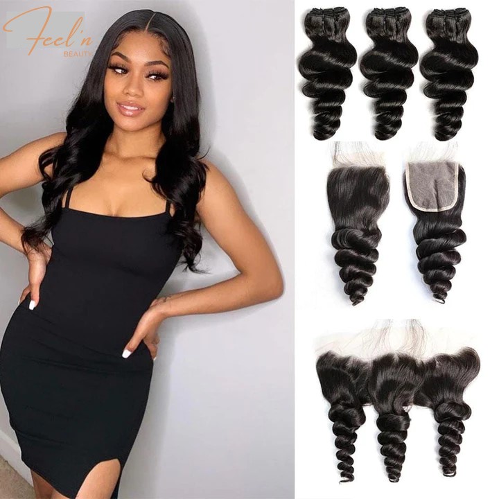 Lot 3 Tissages + Closure 4x4 ou Lace frontal 13x4 Cheveux Vierges Loose Virgin Loose Wave Hair (Brésilien 10A)1 Lot 3 Tissages + Closure 4x4 ou Lace frontal 13x4 Cheveux Vierges Loose / Virgin Loose Wave Hair (Brésilien 10A) feelnbeauty.com