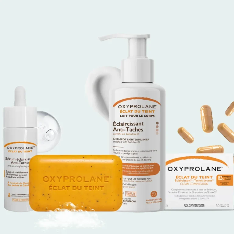 Oxyprolane® Routine éclat du teint In & Out – 30 gélules + lait 500 ml + Savon 220 gr + Sérum 100ml-